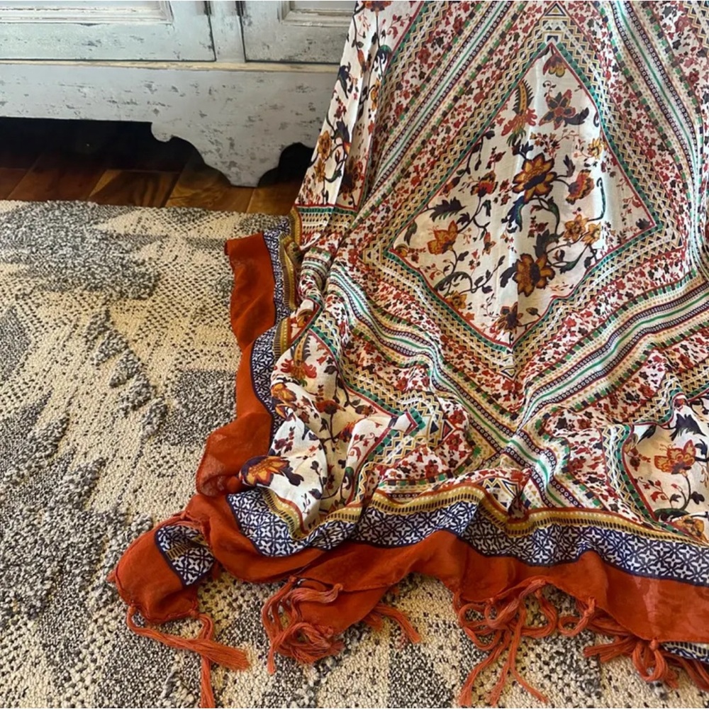 New Boho Lightweight Cardigan Kimono Top Fringe Hem Cotton Beach Denim Cover Up - Picture 8 of 11